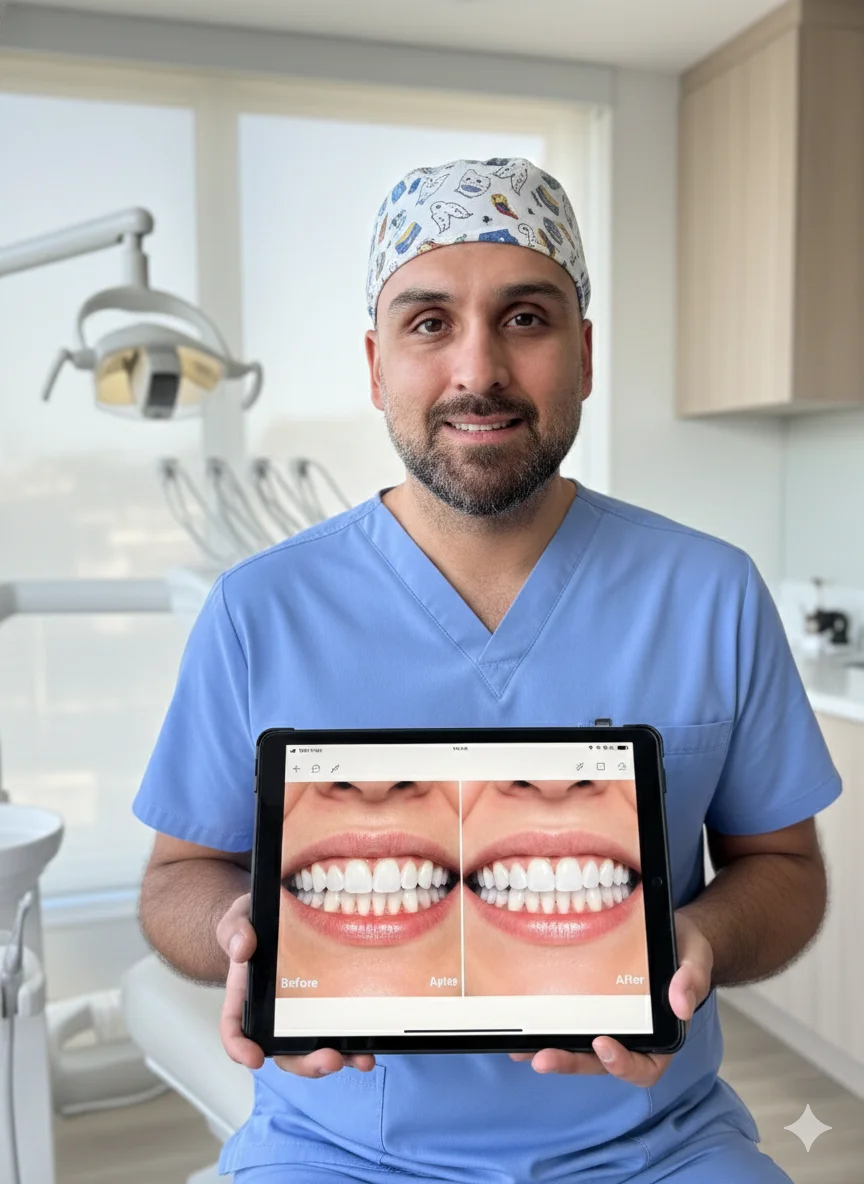 Dr. Cristóbal mostrando resultados antes y después